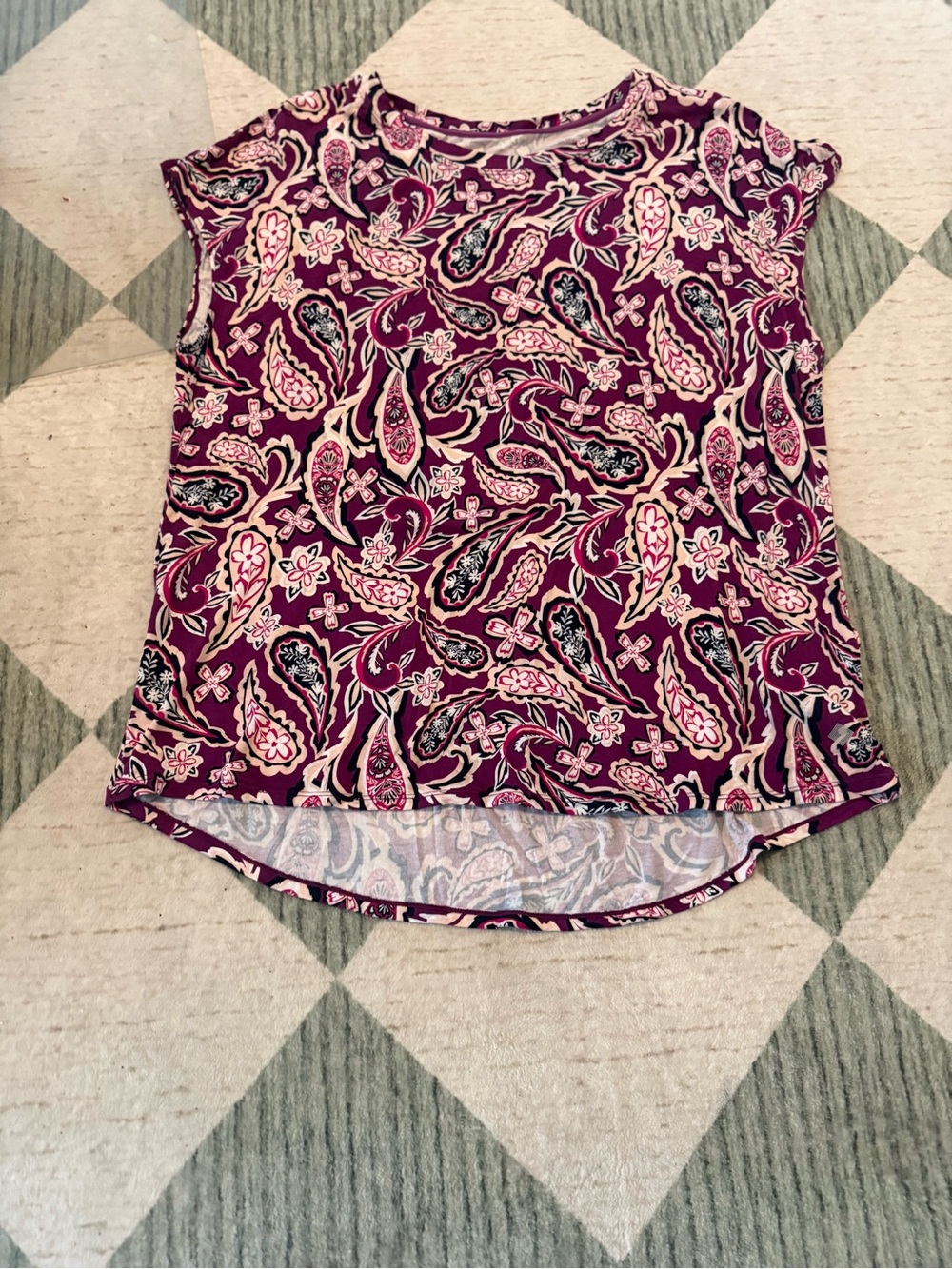 LuLaRoe Rise Women’s 2XL Purple Pink Paisley Floral Cap Sleeve Top